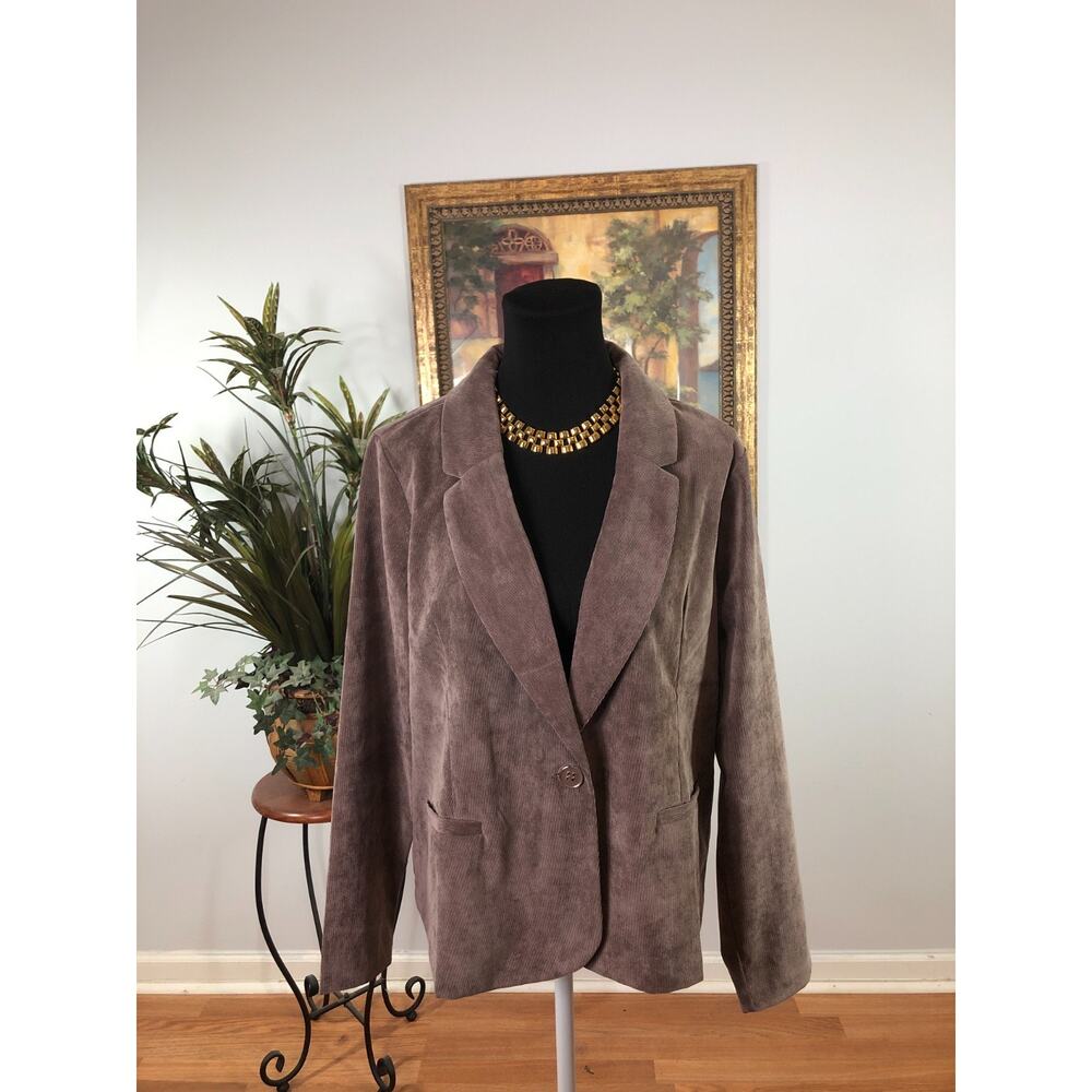 Nina Leonard Corduroy Blazer‎ Women's Large Brown Notched Lapel Grandmacore